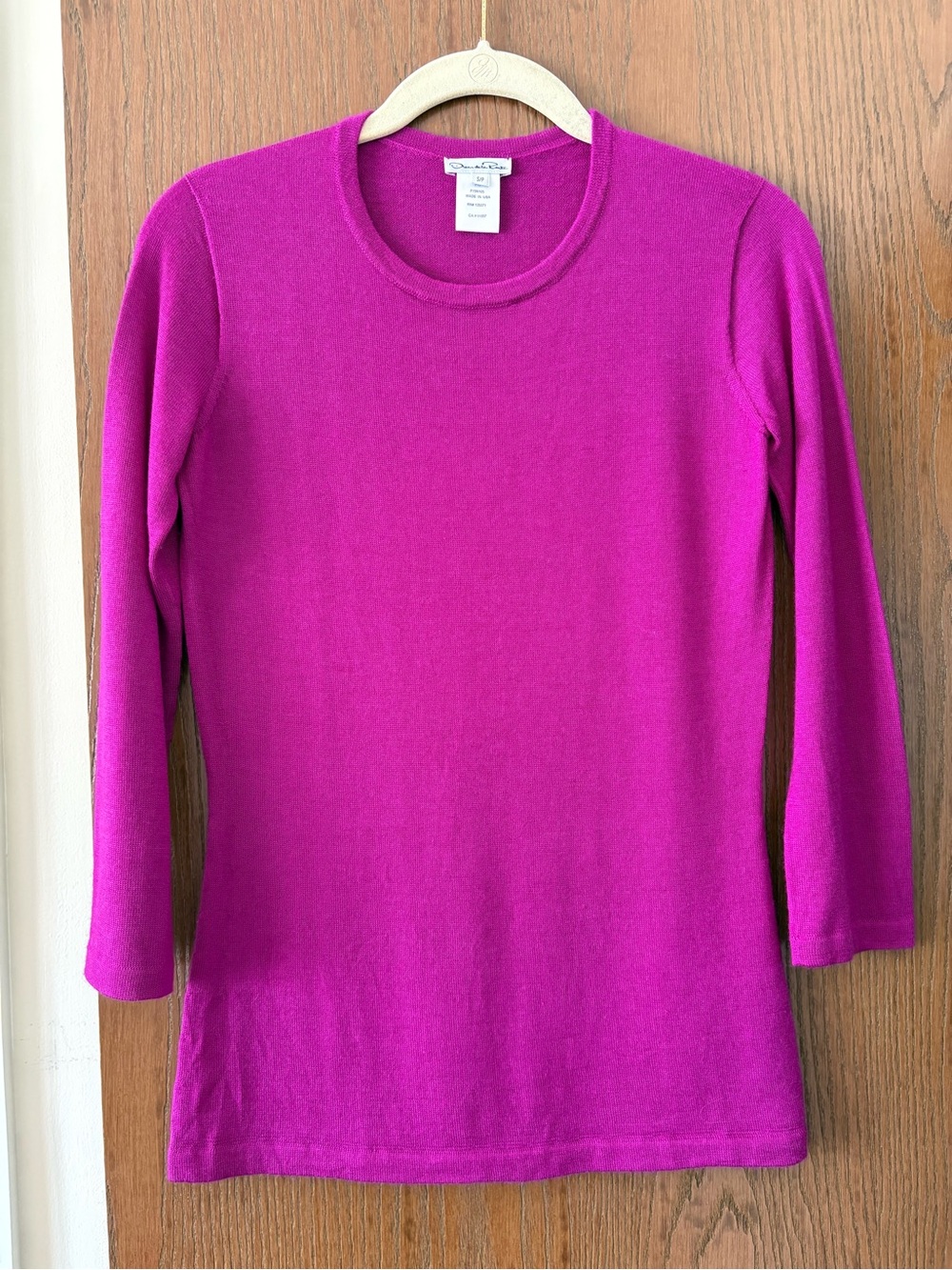 Oscar de la Renta Magenta 3/4 sleeve cashmere silk Knit Top